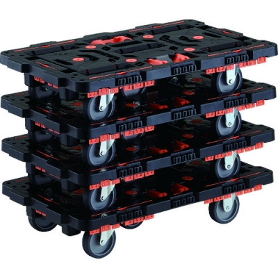 日本中山TRUSCO  BT700KJ3-E100T-M4  統一買入連接式樹脂制平臺車甲殼蟲700X450自在3輪柵欄固定的釬焊4臺套裝